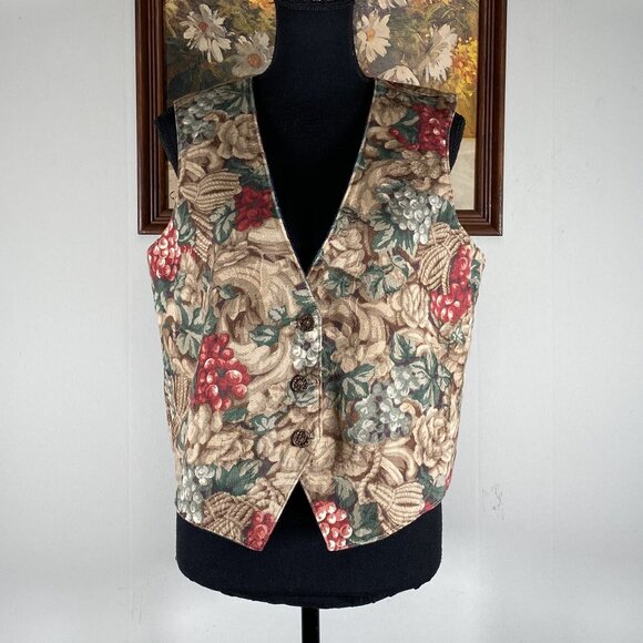 Unbranded Reversible Vest Women's Medium 3 Button Floral Stripes 100% Cotton USA - Picture 1 of 16